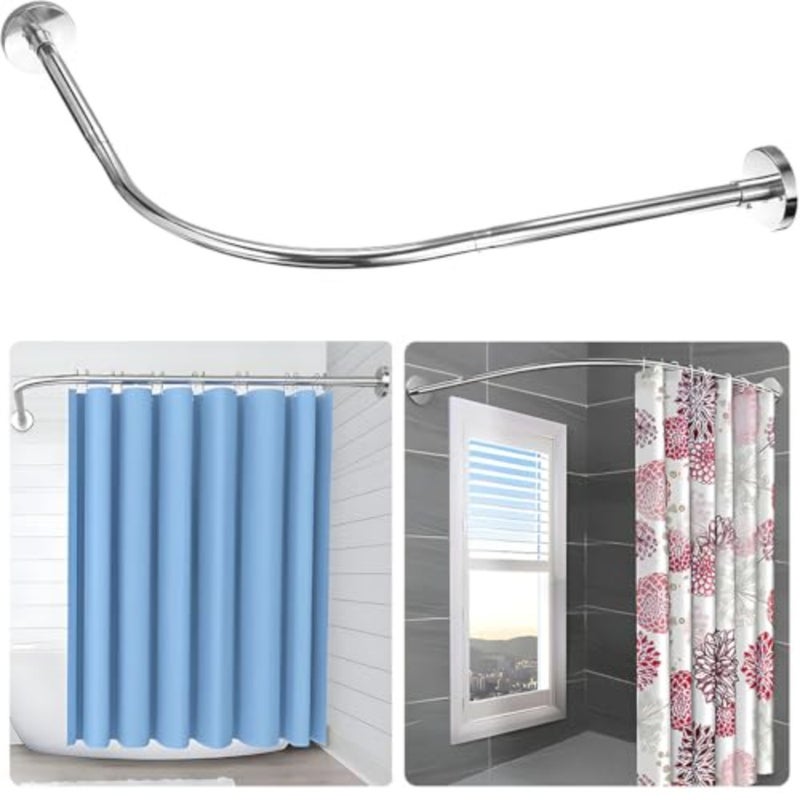 Shower Curtain Rods L Shaped Curved Shower Pole Telescopic 70-95CM×90-130CM Adjustable with Base, Stainless Steel Extendable Cloth Rail for Bathroom Cloakroom Clothing Store Private Space, No Drilling - Image 1