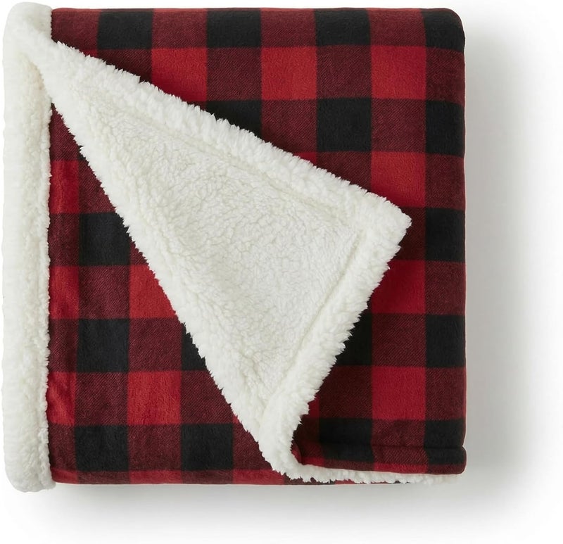 Eddie Bauer - Throw Blanket, Reversible Sherpa Fleece Bedding, Buffalo Plaid Home Decor for All Seasons (Red Check, Throw) - Image 1