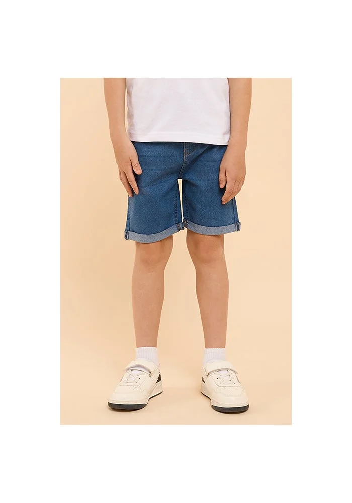 أر أند بي Washed Denim Shorts with Button Closure