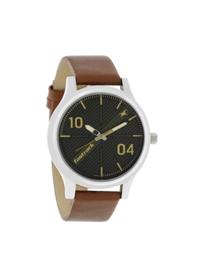 Fastrack Quartz Analog Black Dial Leather Strap Watch for Guys 38051sl02