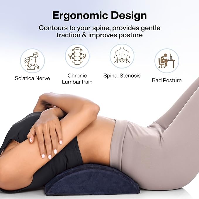 CLICKSWIFT Lower Back Pain Relief Treatment Stretcher Back Stretcher Pillow Chronic Lumbar Support Herniated Disc Posture Corrector Comfortable Adjustable Pillow Multi Color 1 Pcs - Image 4