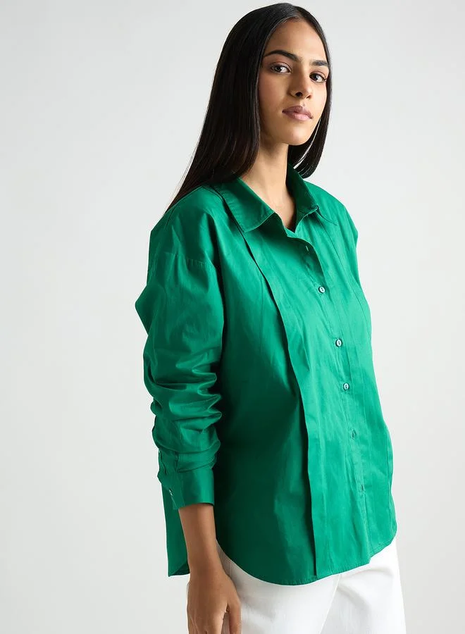 فيميلا بلوزة مزين بكسرات مع أكمام طويلة