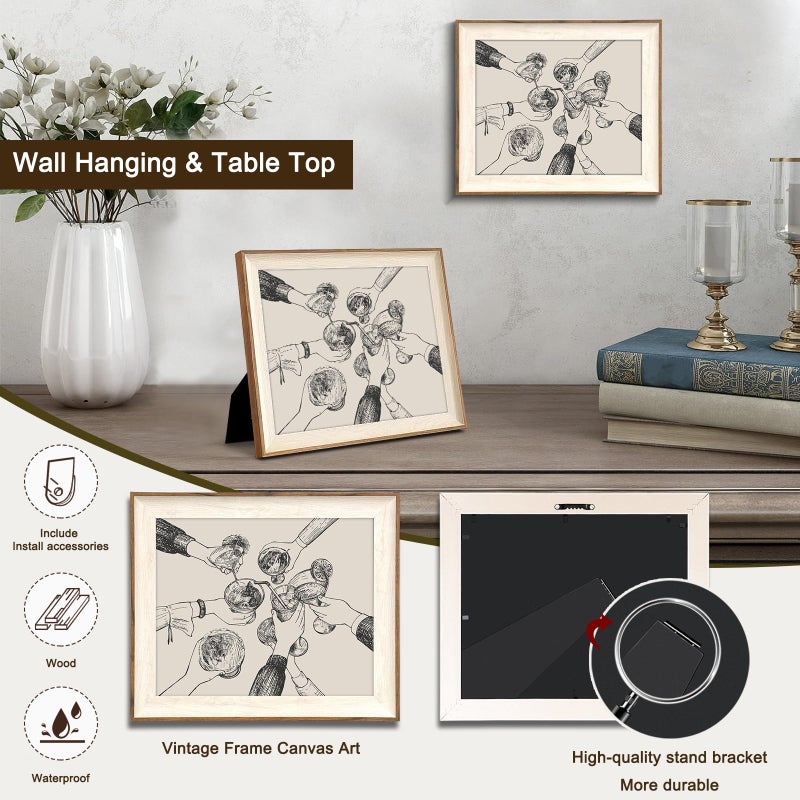 Uniro Framed Canvas Wall Art, Vintage Cheers Print for Bar Cart Wall Decor, Retro Cheers Sign Art Prints Friends Clinking Bar Cart Wall Art Painting, Farmhouse Home Kitchen Wall Decor, Trendy Black and White Cheers Cocktail Bar Cart Accessories - 8"x10" - Image 2