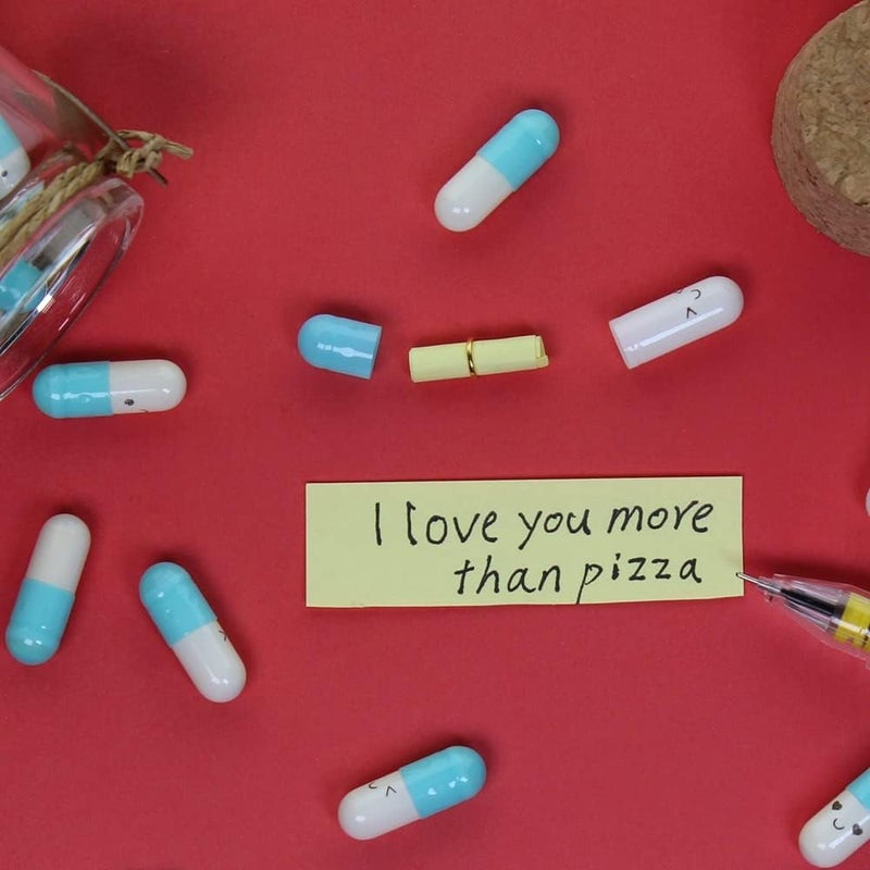 Infmetry Valentines Day Gifts For Her Him Boyfriend Girlfriend Capsule Notes Pills in a Glass Bottle Letter Messages For Couples Men Women (Light Blue 25pcs) - Image 2