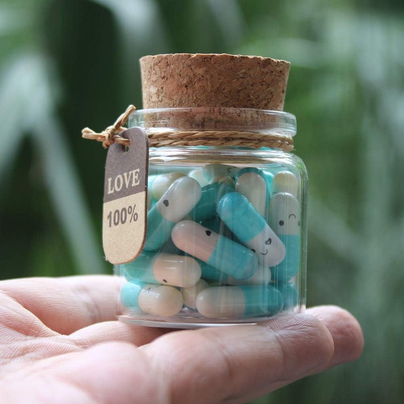 Infmetry Valentines Day Gifts For Her Him Boyfriend Girlfriend Capsule Notes Pills in a Glass Bottle Letter Messages For Couples Men Women (Light Blue 25pcs) - Image 4