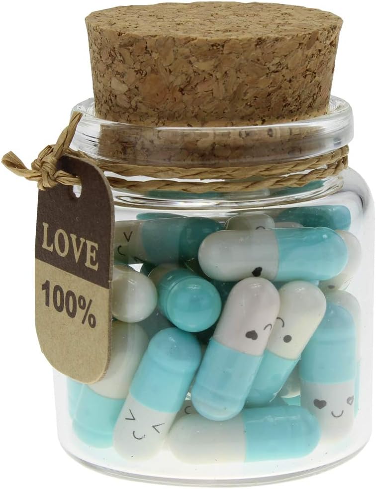 Infmetry Valentines Day Gifts For Her Him Boyfriend Girlfriend Capsule Notes Pills in a Glass Bottle Letter Messages For Couples Men Women (Light Blue 25pcs) - Image 1