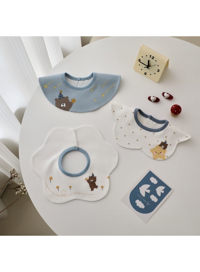 3-Pack Infant Bibs - 360° Rotatable Waterproof Cotton Drool Bibs for Newborns, Anti-Spit Milk Essentials with Petal Design - Image 1