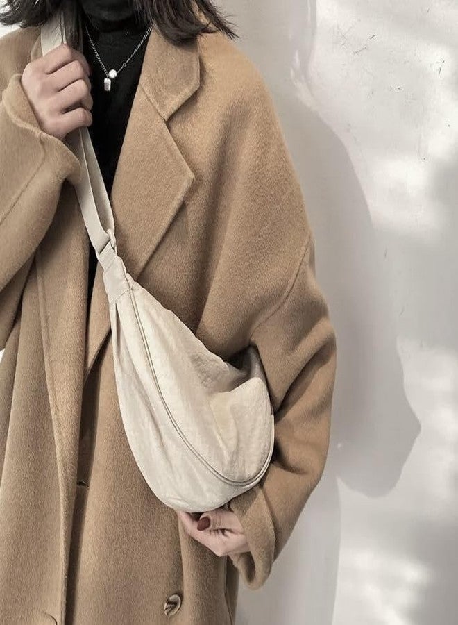 GLOSSY Crescent Bag Half-Moon Shaped Crossbody Shoulder Bag with Adjustable Strap for Women Men School Sport Travel (Cream 2) - Image 2