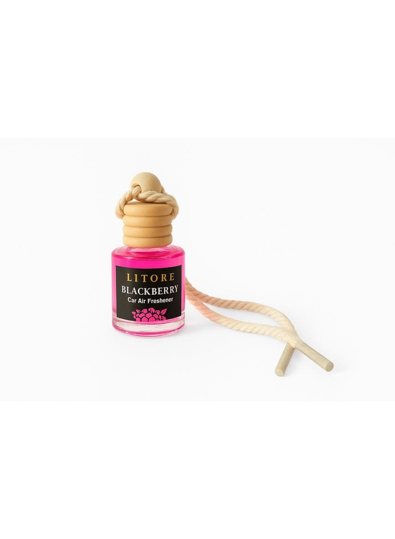 Litore Car Air Freshener 8 ml | Long-Lasting Hanging Diffuser with Essential Oils | Car Perfume for Odor Removal | Elegant Glass Bottle & Wooden Cap Design (Blackberry) - Image 1