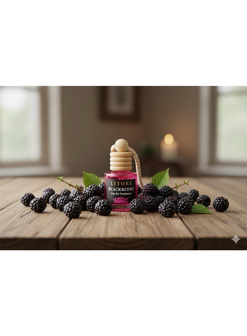 Litore Car Air Freshener 8 ml | Long-Lasting Hanging Diffuser with Essential Oils | Car Perfume for Odor Removal | Elegant Glass Bottle & Wooden Cap Design (Blackberry) - Image 2