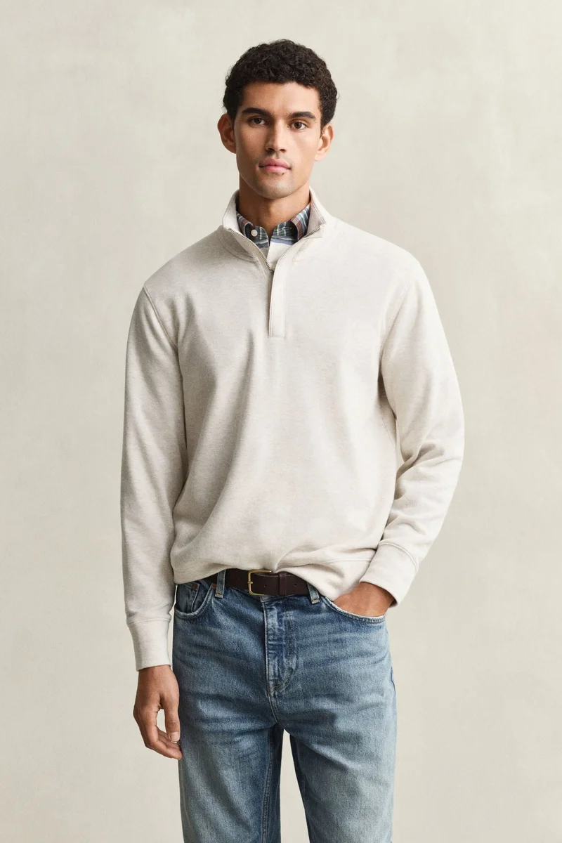 غانت Light Seersucker Half Zip Top