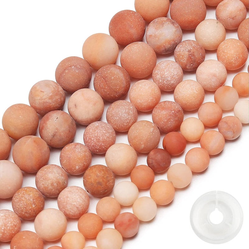 AUREHEN Natural Matte Pink Aventurine Beads, 10MM Round Frosted Unpolished Loose Gemstone Beads for Bracelet Necklace Jewelry Making, Energy Stone Healing Power with Stretch Beading Cord - Image 1