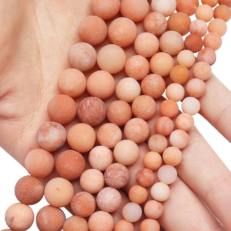 AUREHEN Natural Matte Pink Aventurine Beads, 10MM Round Frosted Unpolished Loose Gemstone Beads for Bracelet Necklace Jewelry Making, Energy Stone Healing Power with Stretch Beading Cord - Image 4