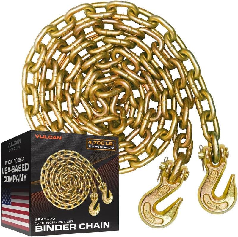 VULCAN Binder Chain with Clevis Grab Hooks - Grade 70-5/16 Inch x 25 Foot - 4,700 Pound Safe Working Load - Image 1