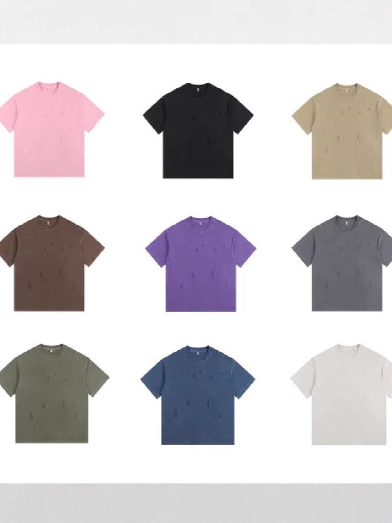 260G Retro Washing Technology Loose Plus Size Round Neck Short Sleeve Dazzle Dyed Cotton Chest Hole Short Sleeve Men'S Basic - Image 2