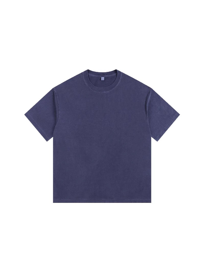 260G Retro Washing Technology Loose Plus Size Round Neck Short Sleeve Dazzle Dyed Cotton Chest Hole Short Sleeve Men'S Basic - Image 5