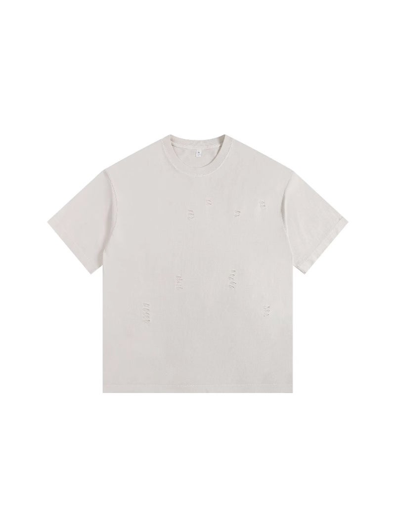 260G Retro Washing Technology Loose Plus Size Round Neck Short Sleeve Dazzle Dyed Cotton Chest Hole Short Sleeve Men'S Basic - Image 3