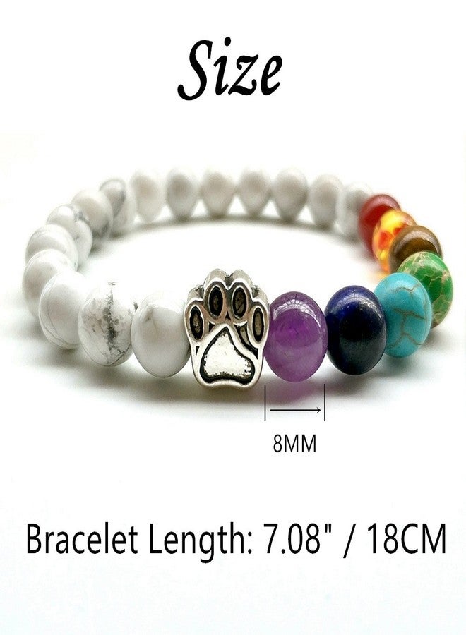 SIVITE Natural Stone 7 Chakra Dog Paw Charm Lava Rock Mala Beads Elastic Bracelet Yoga Meditation Healing Bangle - Image 2