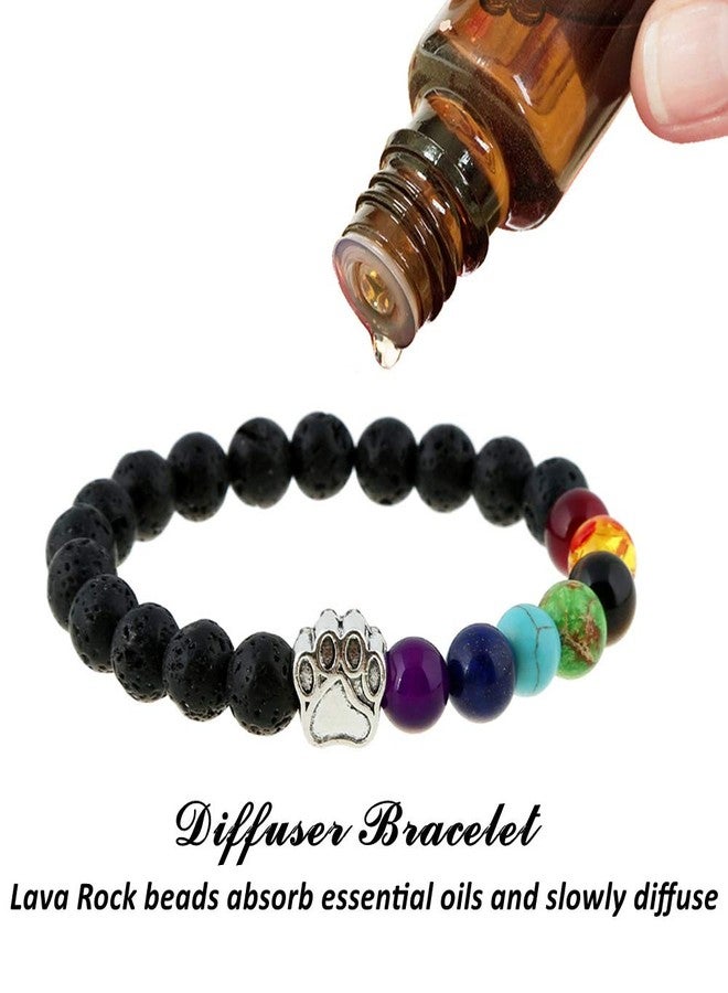 SIVITE Natural Stone 7 Chakra Dog Paw Charm Lava Rock Mala Beads Elastic Bracelet Yoga Meditation Healing Bangle - Image 4