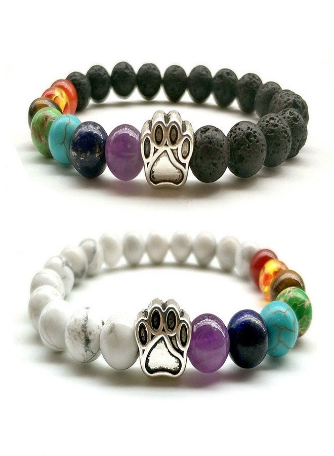 SIVITE Natural Stone 7 Chakra Dog Paw Charm Lava Rock Mala Beads Elastic Bracelet Yoga Meditation Healing Bangle - Image 1