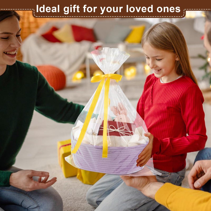 OIAHOMY Gift Basket with Handle, Small Woven Basket with Gift Bagï¼ŒRibbon and Wrap Tissue Paperï¼ŒNursery Bins Empty to Fill with Small Items, Babyï¼ŒPet Toy Organizer - Lilac Purple - Image 3
