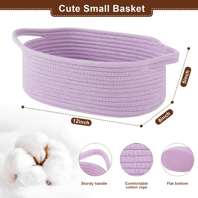 OIAHOMY Gift Basket with Handle, Small Woven Basket with Gift Bagï¼ŒRibbon and Wrap Tissue Paperï¼ŒNursery Bins Empty to Fill with Small Items, Babyï¼ŒPet Toy Organizer - Lilac Purple - Image 4