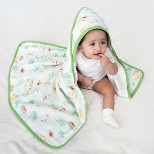 haus & kinder Terry Muslin Hooded Baby Towel (80x80 cm) – Tropical Retreat, Multi, 1 Pc - Image 1