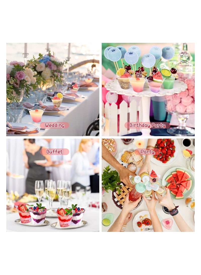 SOLARAE 200PCS Plastic Dessert Cups without Lids, 4.5 oz Mini Clear Dessert Cups with Spoons, Disposable Trifle Mousse Dessert Cup, Triangular Parfait Appetizers Tumbler Pudding Fruit Serve Cup, for Party - Image 2