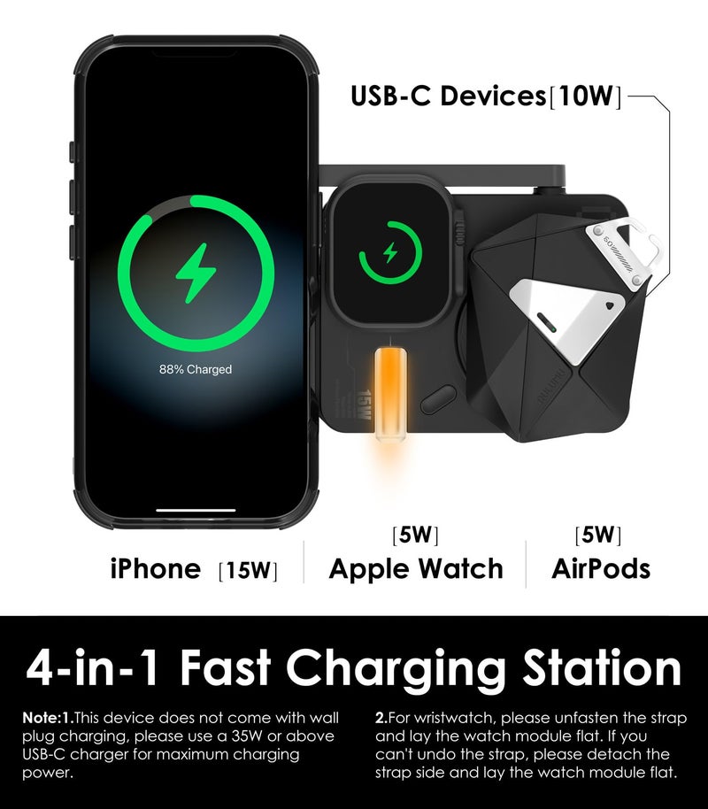 Aulumu MagSafe-Compatible M01 4-in-1 Wireless Charging Station | 15W Collapsible Magnetic Wireless Charger for iPhone 17 &Apple Watch/AirPods - Image 5