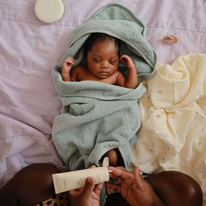 mushie Baby Hooded Towel | Organic Cotton (Sea Mist) - Image 3