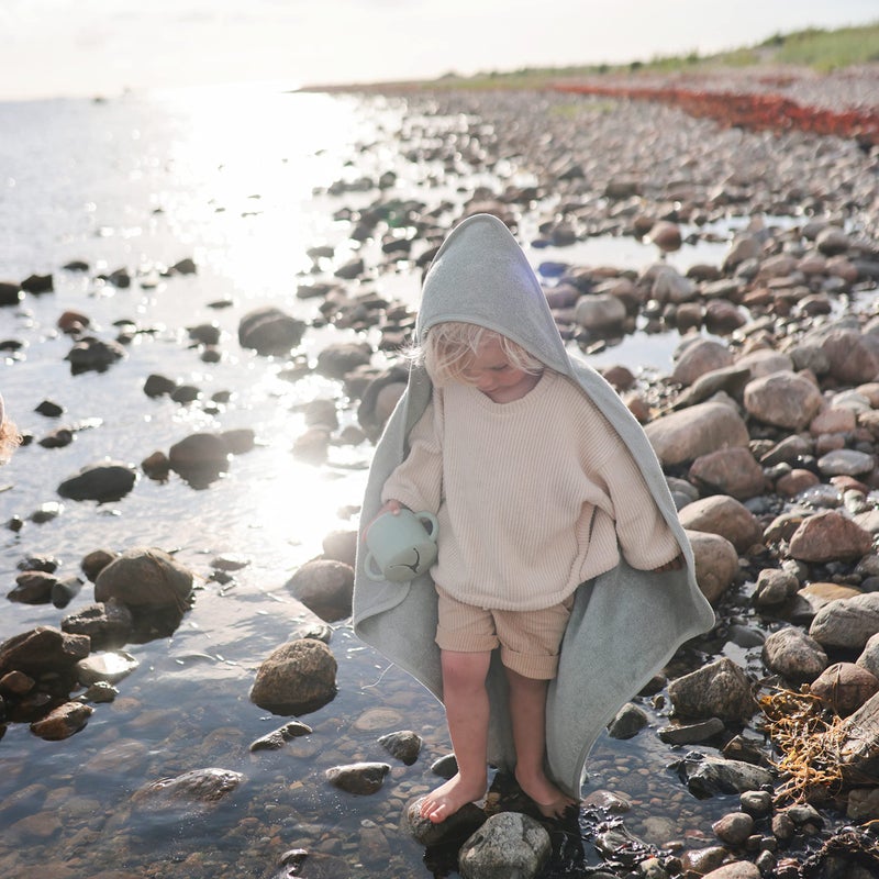 mushie Baby Hooded Towel | Organic Cotton (Sea Mist) - Image 5
