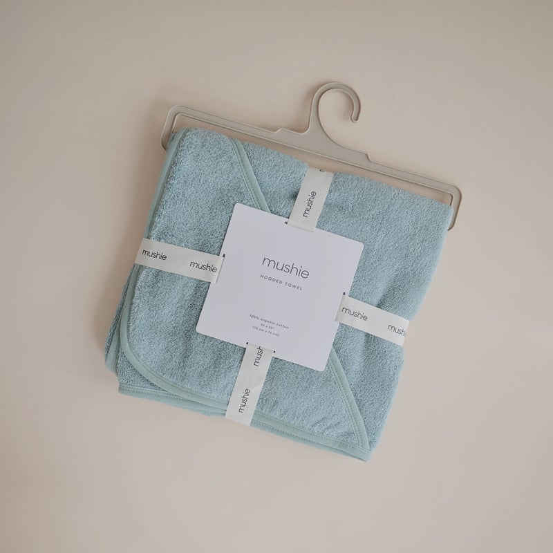 mushie Baby Hooded Towel | Organic Cotton (Sea Mist) - Image 4