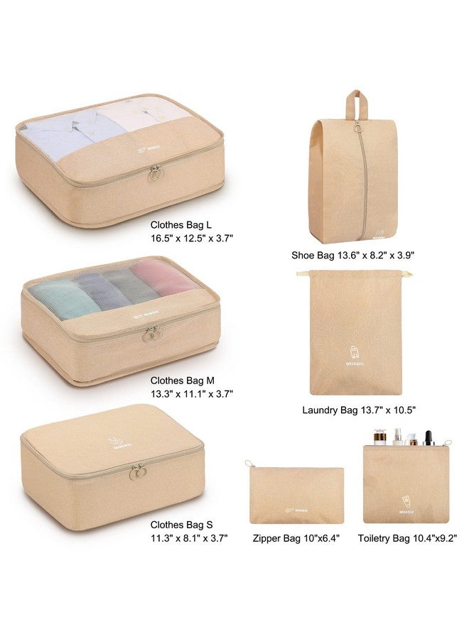 Mossio 6 Set Packing Cubes with Shoe Bag - Travel Luggage Organizer for Carry On Suitcase, Khaki - Image 4