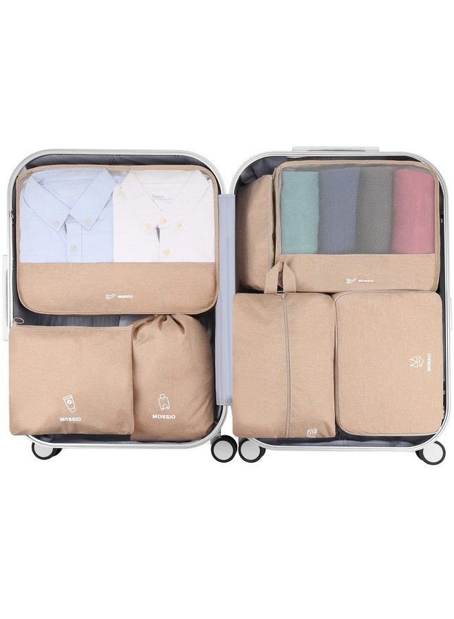 Mossio 6 Set Packing Cubes with Shoe Bag - Travel Luggage Organizer for Carry On Suitcase, Khaki - Image 3