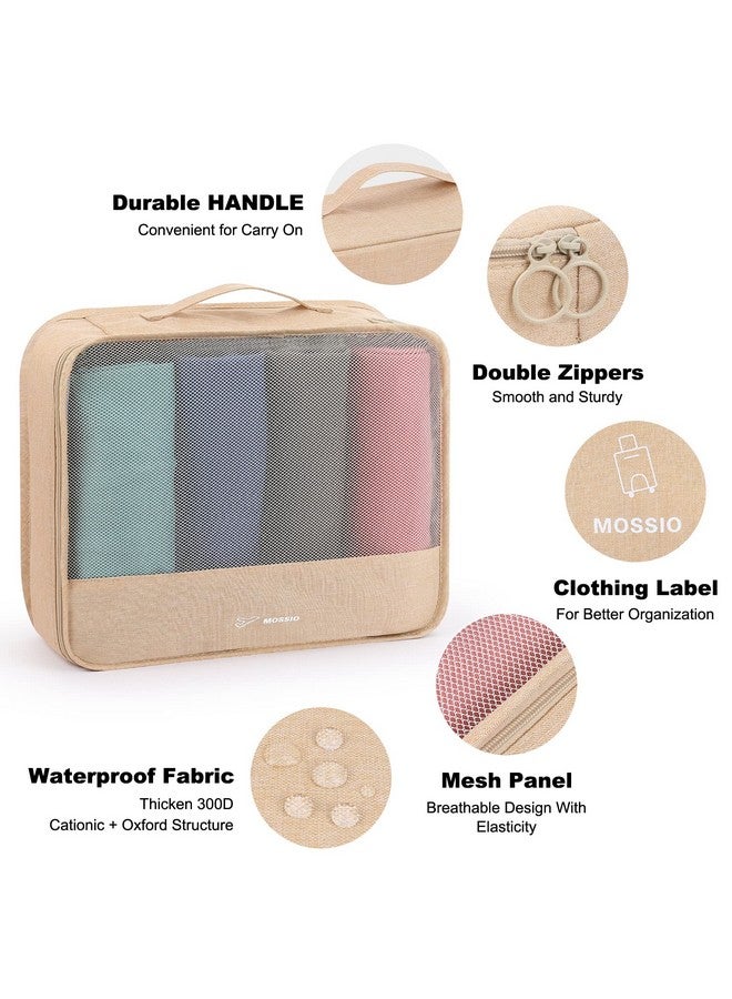 Mossio 6 Set Packing Cubes with Shoe Bag - Travel Luggage Organizer for Carry On Suitcase, Khaki - Image 2