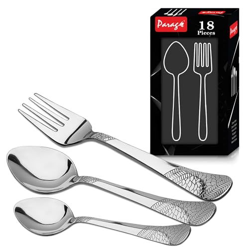 Parage 18 Pieces Stainless Steel Cutlery Set, Premium Cutlery for Home & Kitchen, Luxury Dining Tableware Gift for House Warming, Silver, Imperial (6 Pieces Each Table Spoons, Forks & Tea Spoons) - Image 1
