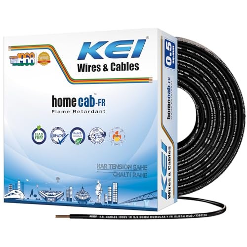 KEI WIRES & CABLES Homecab 0.5 sqmm 1 Core Copper Flame Retardant House Wire PVC Insulated Cable for Domestic & Industrial Electrical Wiring (Black, 90 Meters) - Image 1