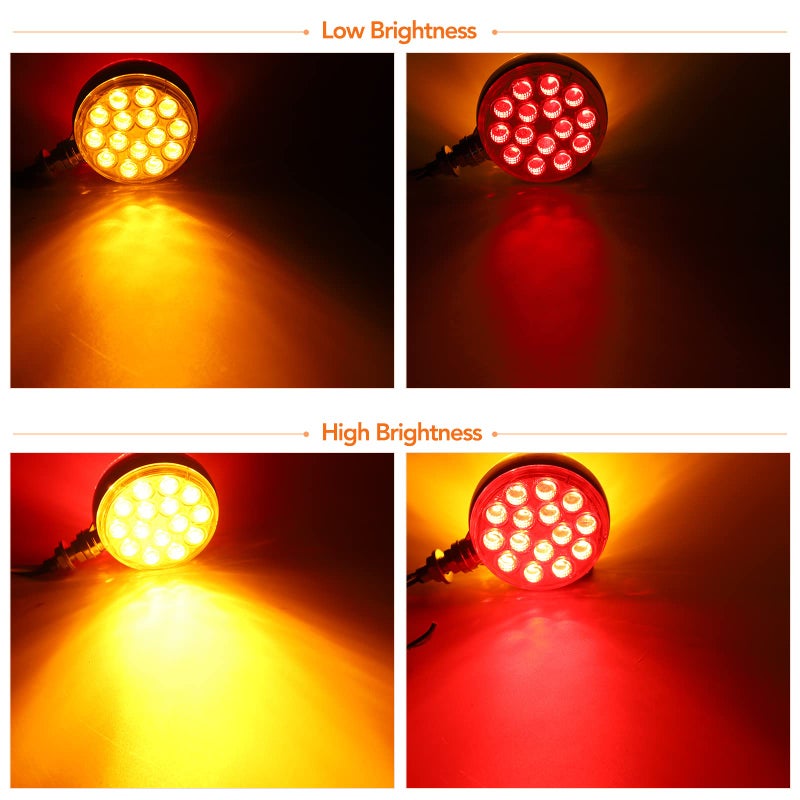OGATOO Double-Face Pedestal Fender Light Round Amber Stud Mount, 3 Inch 30 LED Clear Lens Rear Stop Turn Tail Signal Trailer Light for Semi Truck Peterbilt Kenworth Freightliner Towing Truck 2 Packs - Image 2