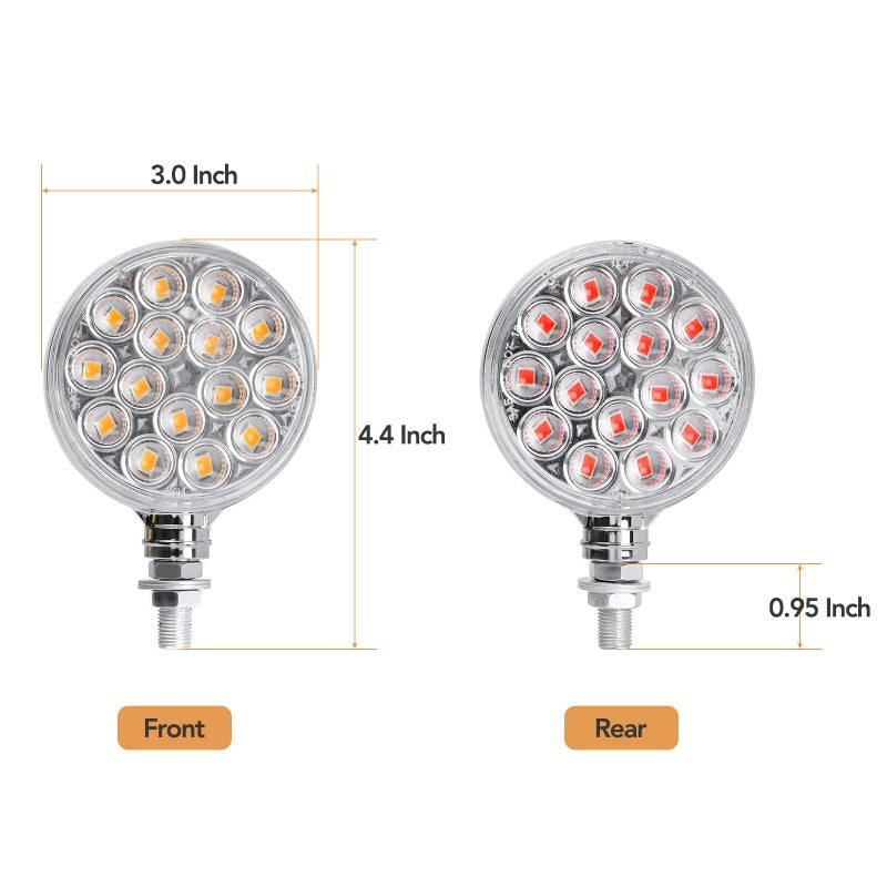 OGATOO Double-Face Pedestal Fender Light Round Amber Stud Mount, 3 Inch 30 LED Clear Lens Rear Stop Turn Tail Signal Trailer Light for Semi Truck Peterbilt Kenworth Freightliner Towing Truck 2 Packs - Image 3