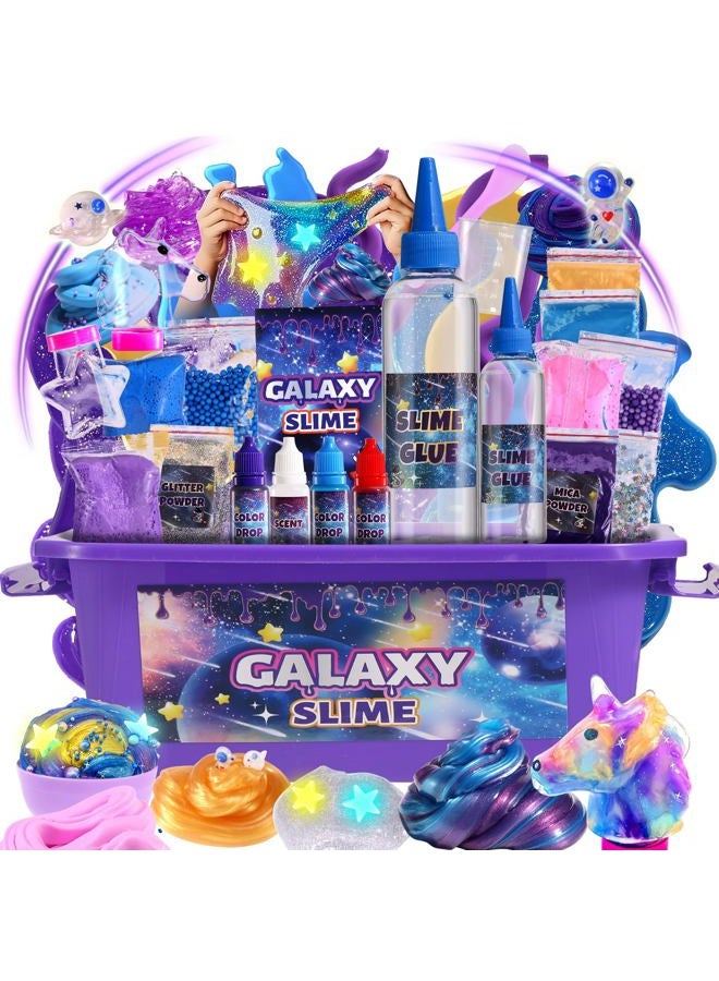 LPFEZRS Cosmic Shimmer Slime Kit, Galaxy Glitter Slime with Unicorn Colors, Gift for Girls Dark Powder to Make Glitter & Galactic Slime, Fun Easter Gifts for Girls 8-12 - Image 1