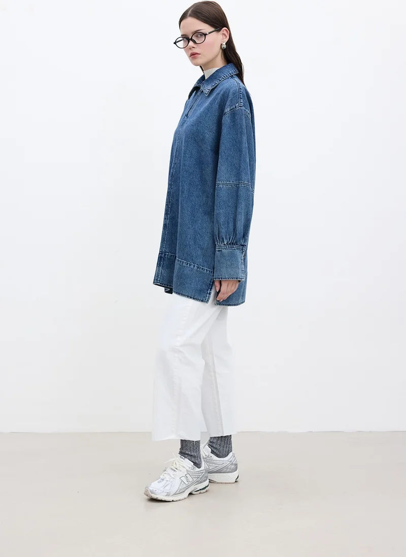 Manuka Wide Cuff Denim Shirt Blue