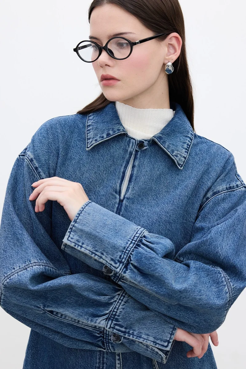 Manuka Wide Cuff Denim Shirt Blue