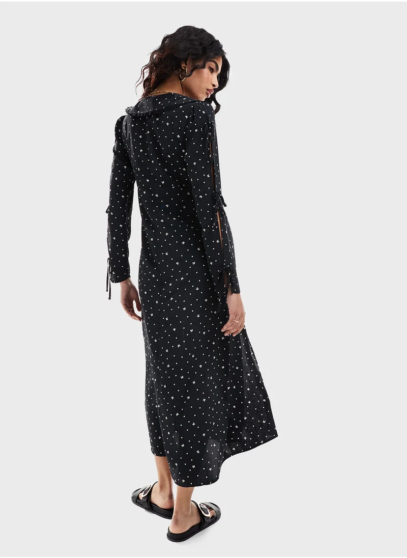 مس سيلفريدج Miss Selfridge collar tie front bow sleeve maxi dr