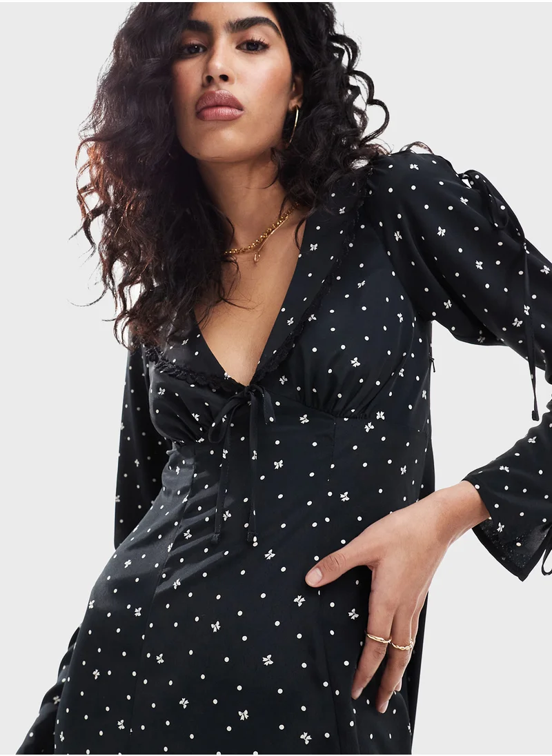 مس سيلفريدج Miss Selfridge collar tie front bow sleeve maxi dr