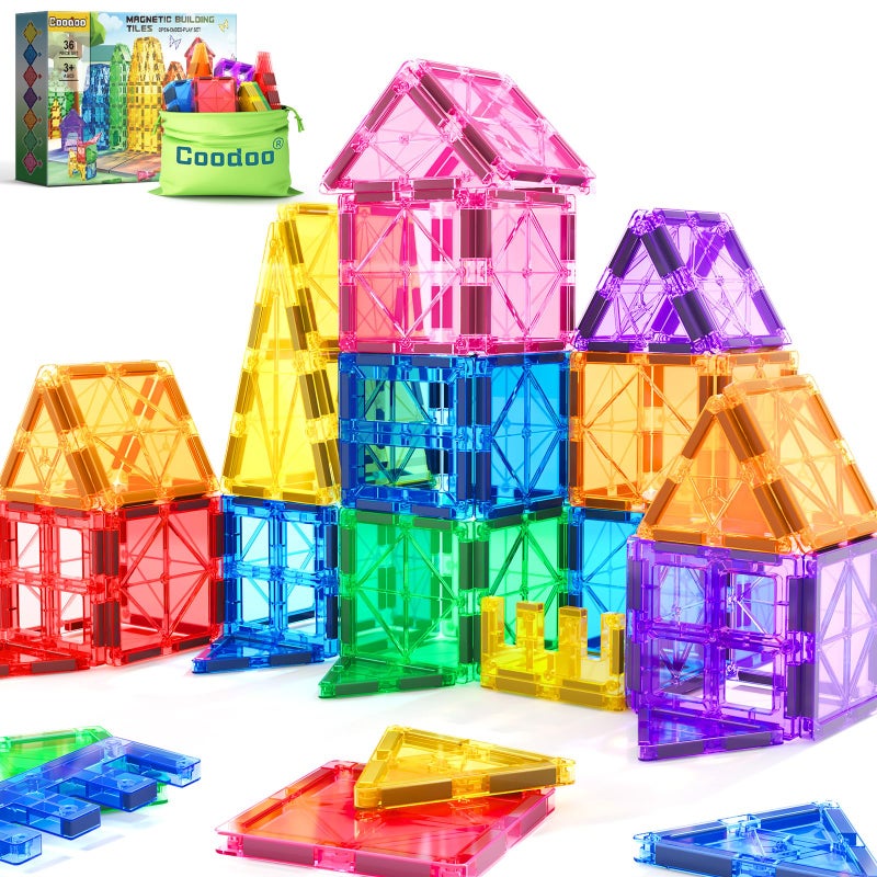 Coodoo Kids Toys Magnetic Tiles Starter Set Classroom Must Haves, Magnetic Blocks for Toddlers Magnet Building Toys Preschool Montessori Learning Games for 3+ Year Old Boys & Girls - Image 1