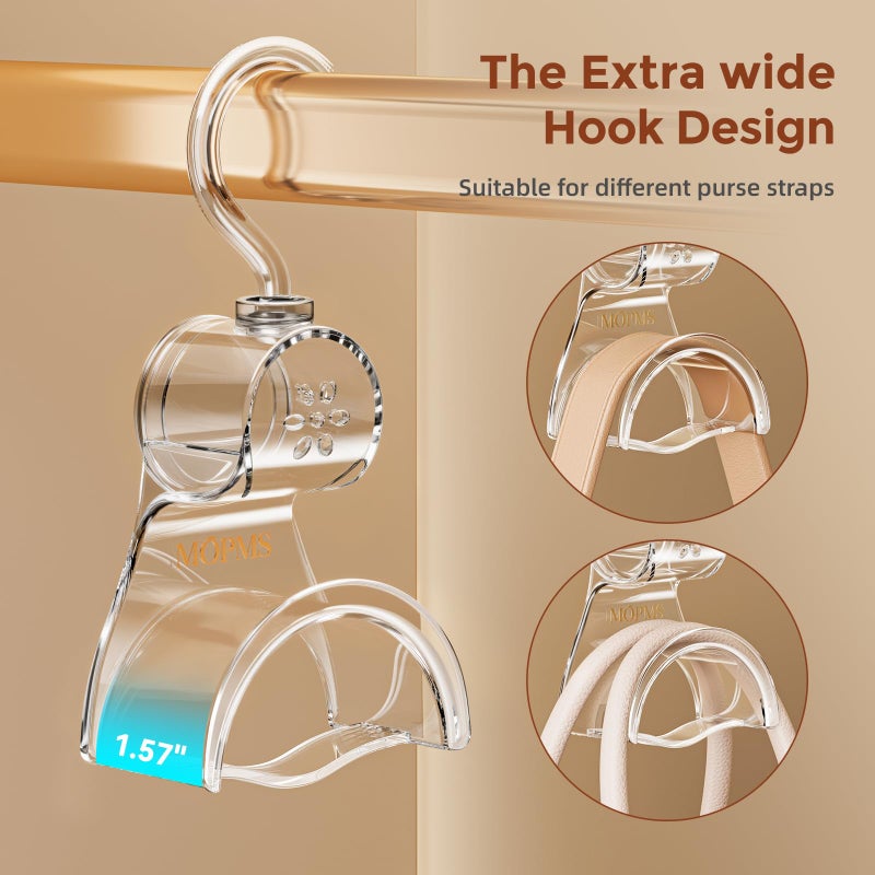 MOPMS Crystal Clear Purse Hanger Closet 3-Piece Set, Luxury Bag Hanger for Closet with 360-Degree Rotation, Heavy-Duty ABS Purse Hooks Holder Handbag Organizer for Saving Space - Image 2