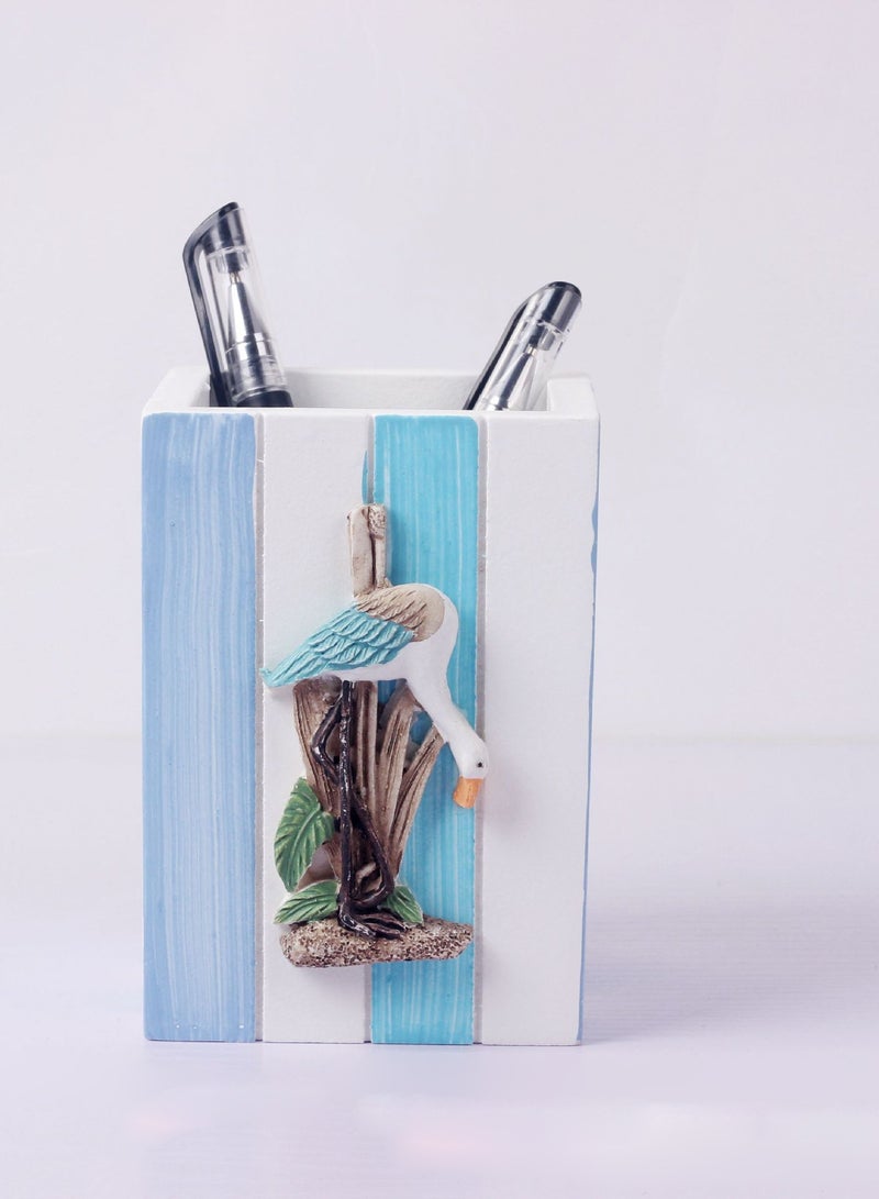 YINZUO Table Pencil Storage Holder Nautical Striped Desk Organizer Beach-Themed Pen Holders with Sailboat, Lifebuoy, Starfish, and Bird Decor - Image 5