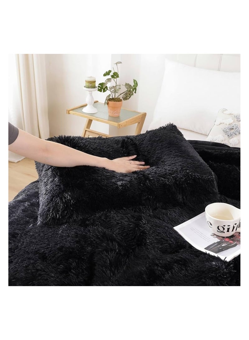 Comfy COMFY SET OF 6 PC FAUX FUR SOFT & FLUFFY PREMIUM COMFORTER SET BLACK  - Image 3