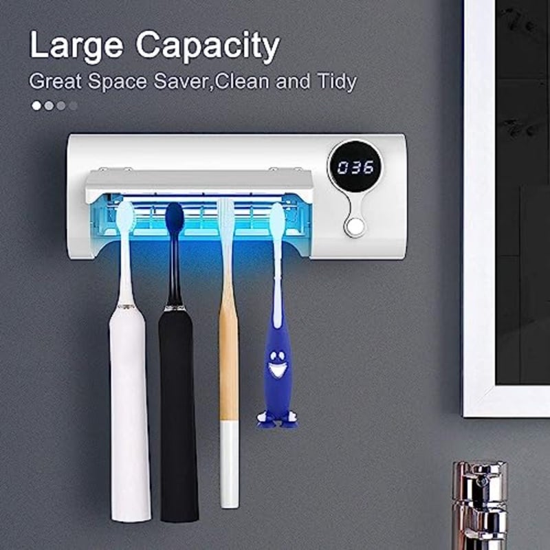 Wall-mounted UV toothbrush sanitizer for bathroom use, ABS plastic body in white, 99.9 sterilization with rechargeable drilling-free design - Image 5