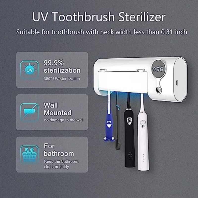 Wall-mounted UV toothbrush sanitizer for bathroom use, ABS plastic body in white, 99.9 sterilization with rechargeable drilling-free design - Image 4